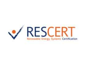 logo rescert certificaat voor zonneboiler, zonnepanelen en warmtepompen