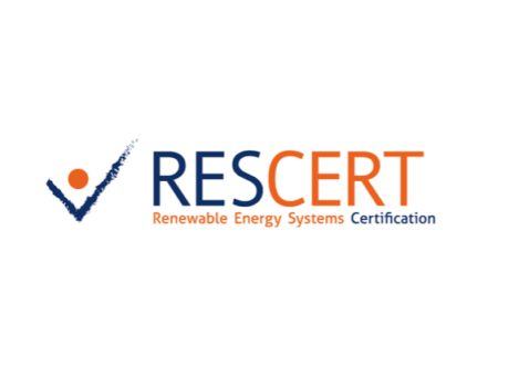 logo rescert certificaat voor zonneboiler, zonnepanelen en warmtepompen